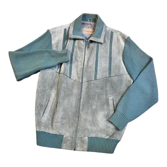 American Vintage Other - Vintage Blue Suede Sweater Distressed Coastal Grandpa Jacket Mens XL Western
